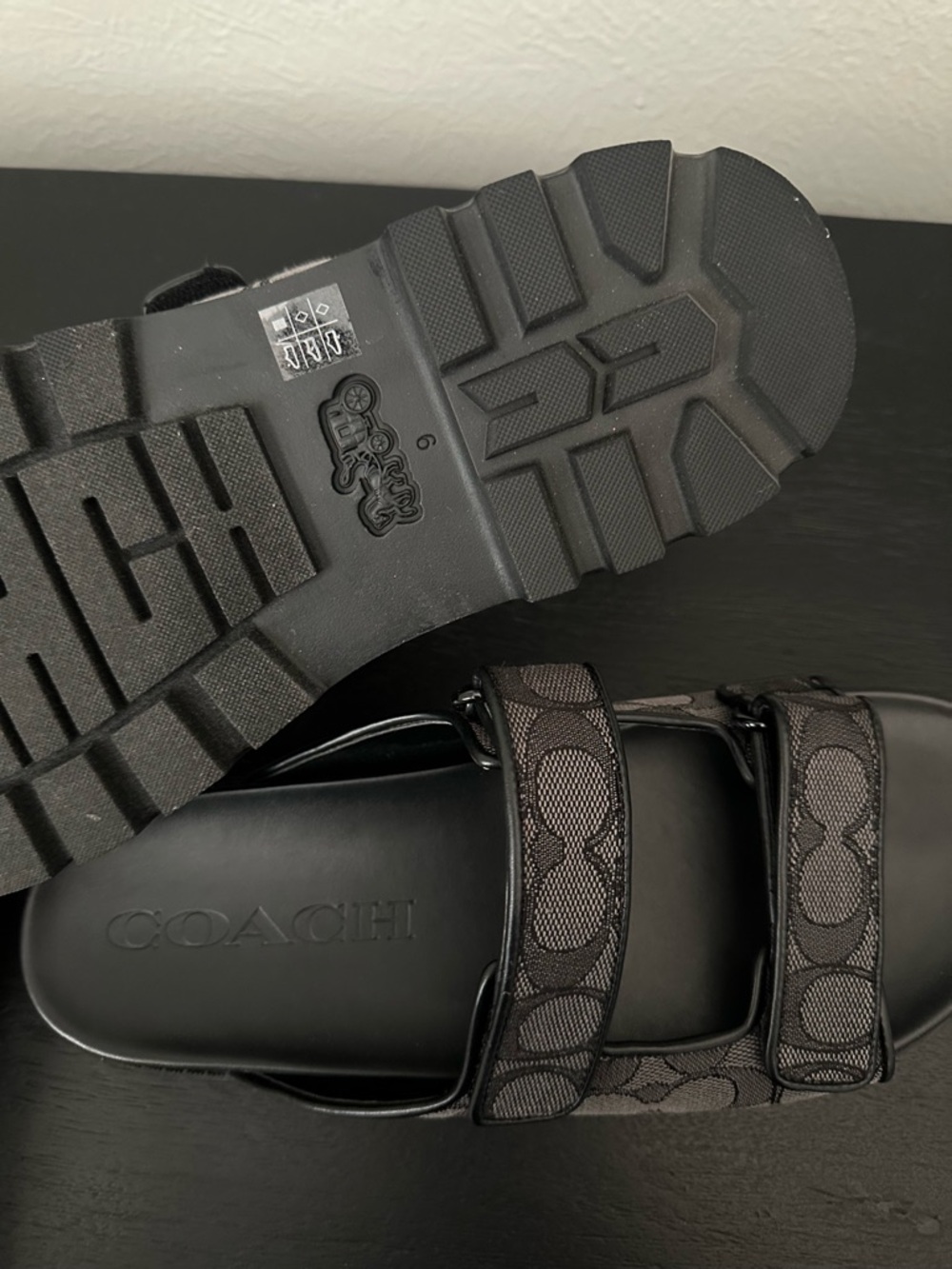 Coach Black and Gray Monogram Double-Strap Slides - Picture 3 of 5